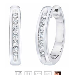 Costco genuine diamond hoop huggie earrings. White gold channel setting.
